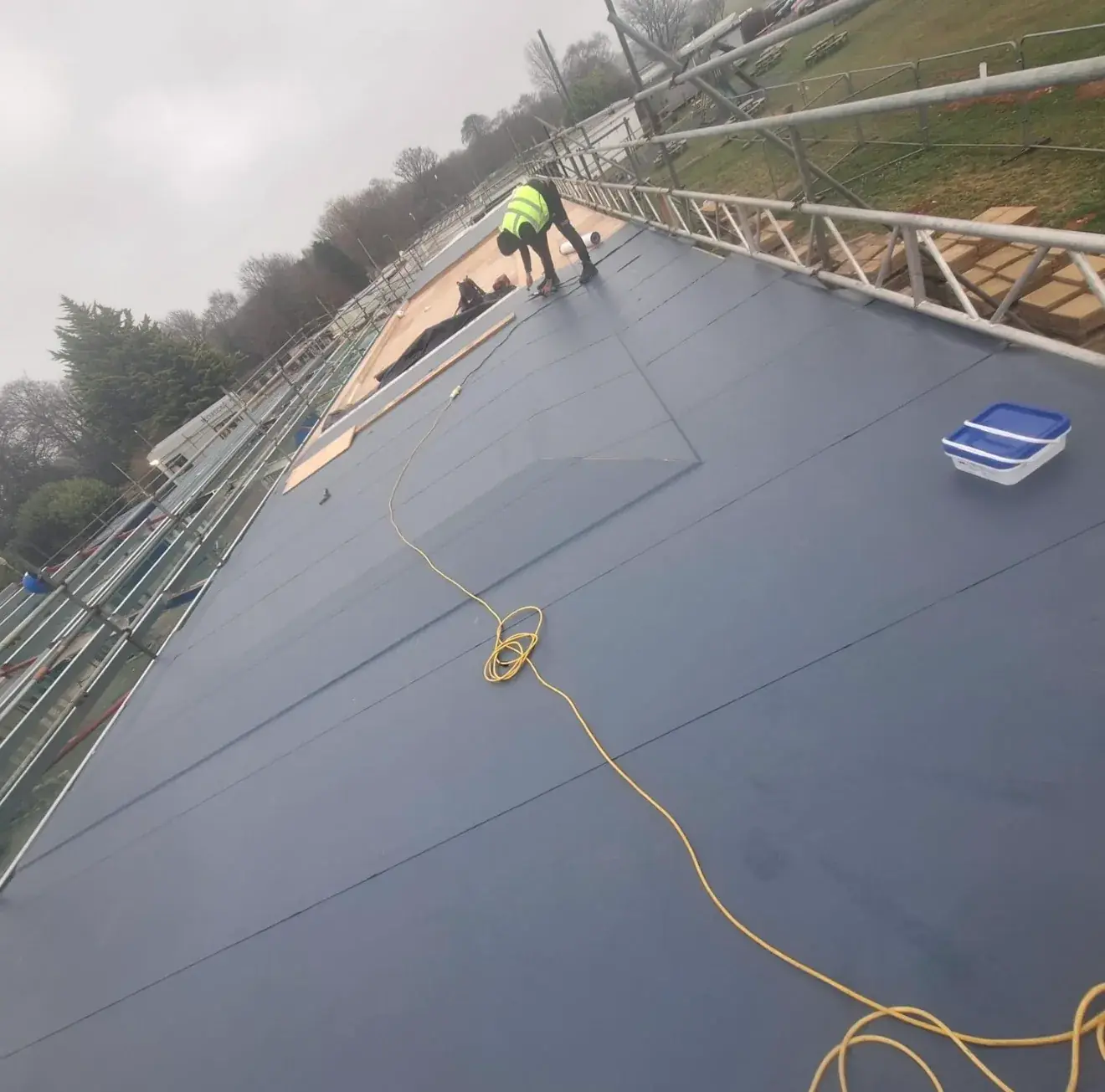 Single ply membrane installed across a large commercial roof
